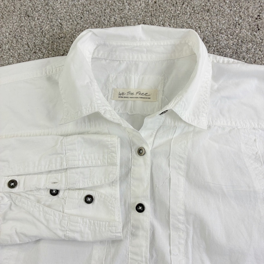 We The Free Remade Poplin White Button Up Shirt XS Pleated Detail Crop Boxy Boho